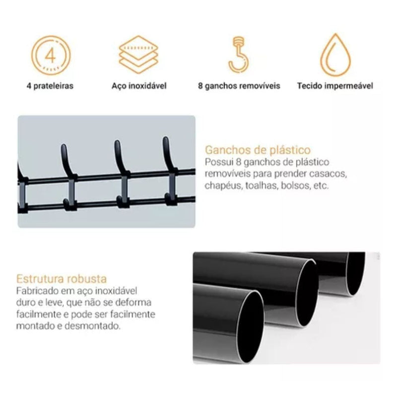 Cabideiro Sapateira Metálica 4 Níveis 8 Ganchos
