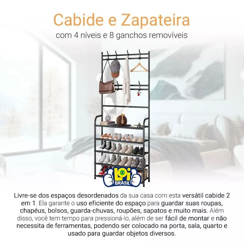 Cabideiro Sapateira Metálica 4 Níveis 8 Ganchos