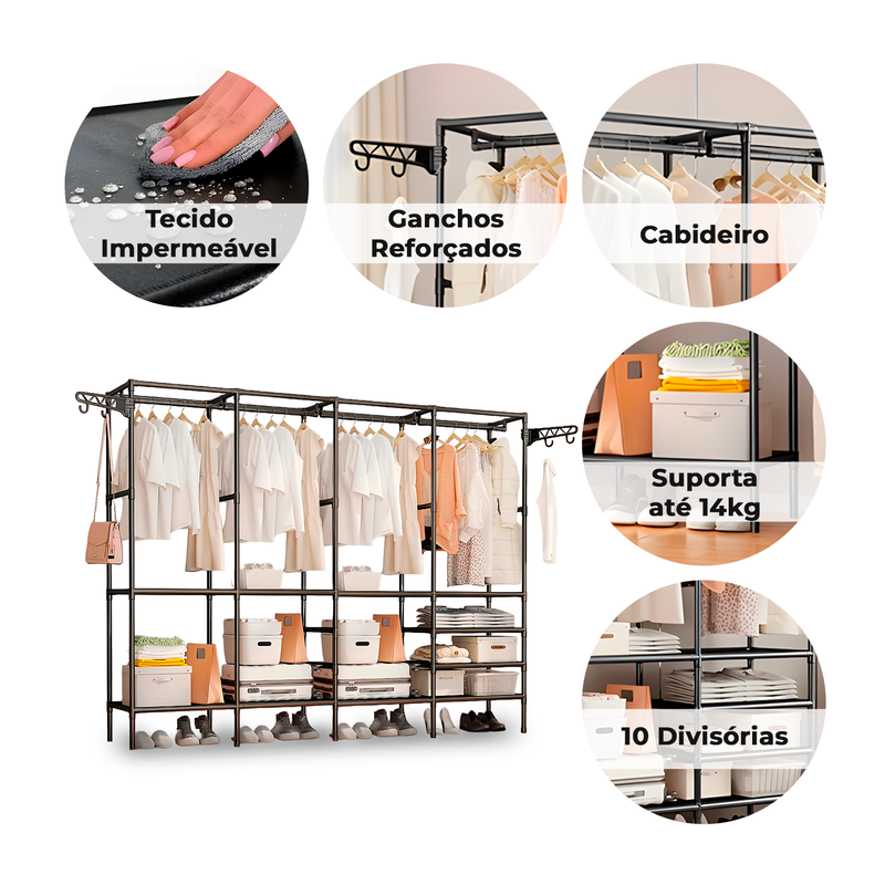 Guarda Roupa Dobrável Closet Aberto Organizador Aço
