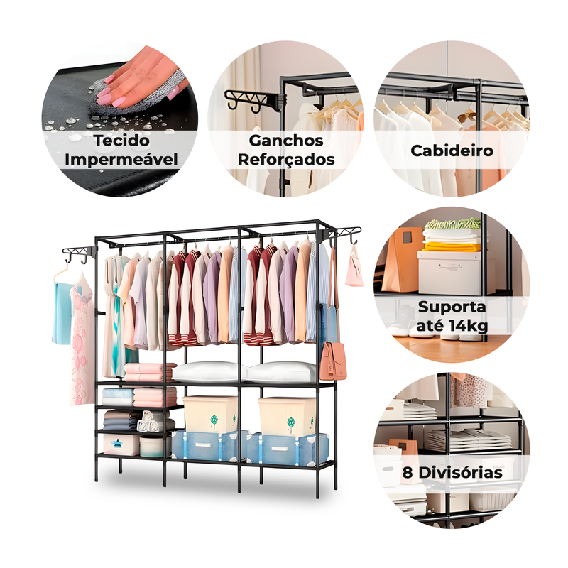 Guarda Roupa Dobrável Closet Aberto Organizador Aço